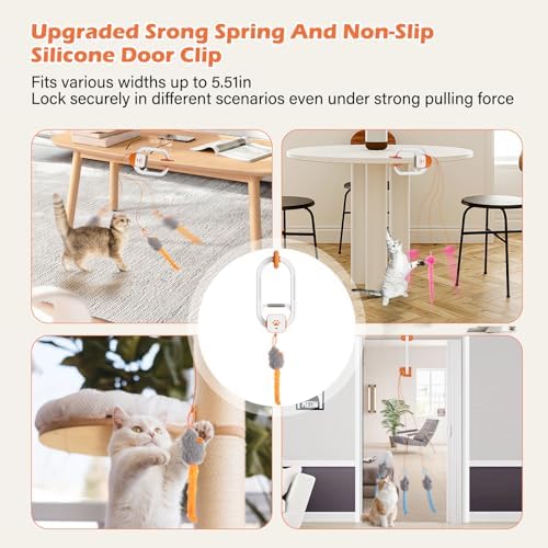 Interactive cat toy, Electric cat teaser, Door clip, 2 Motion modes,Orange | 360° Rotation • Random Jumping • Type-C Rechargeable • Door Clip Design • For Indoor Cats,Cat door toy