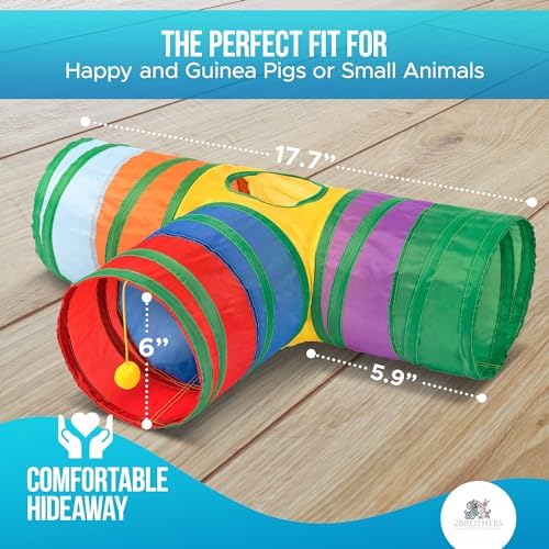 Tunnels with 3-Way Entrance - Cozy, Washable Guinea Pig Hideout - Interactive Cage Toys (Multicolor)