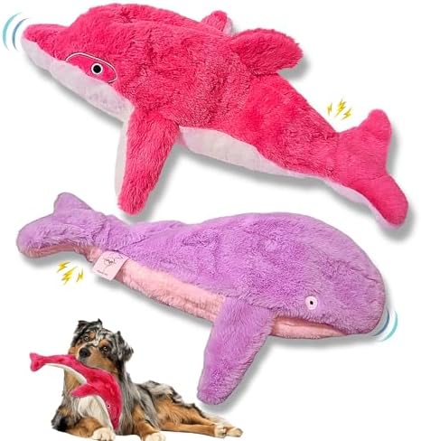 Crinkle Dog Toy – No stuffing Squeaky Dog Toy for Small Medium & Large Breeds, Interactive Tough Toy Set - Ideal for Chewing Teething & Fetch Durable Pet-Safe Materials - Soft Pink/Purple Plush, Large