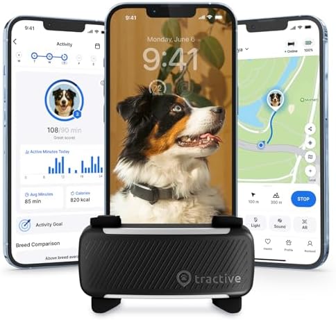 Tractive Smart Dog GPS Tracker | Live Pet Tracker with Virtual Fence | Vital Signs Monitoring of Heart & Respiratory Rate | Bark Monitoring | Dog Collar Attachment (Black)