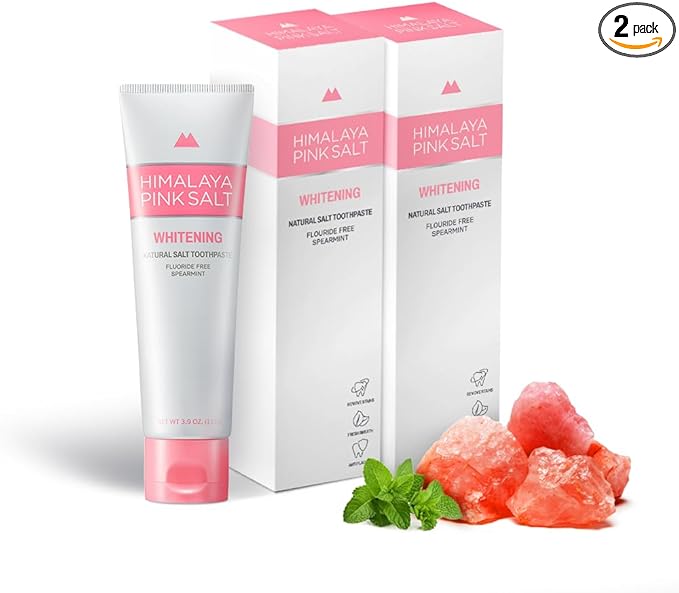HIMALAYA PINKSALT Natural Whitening Toothpaste - Fluoride Free, Natural Toothpaste for Teeth Whitening, Gum Health Care, Plaque Remover - Spearmint Flavor, 3.9 oz (Pack of 2)