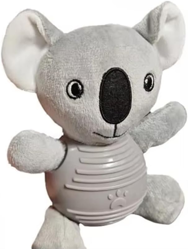 Gray Koala Plush Chew Toy for Dogs, Soft Plush Dog Toy with Durable Ball for Small, Medium, Large Dogs.