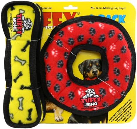 TUFFY® : 2 Pack Ring Bone Dog Toy: Ultra Durable Plush Toy with Multiple Layers & Reinforced Seams, Washable and Floats, Original Construction