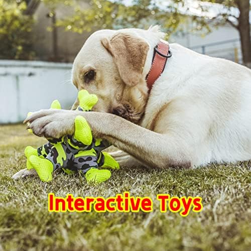 Dog Chew Squeaky Toys, Dog Teeth Cleaning Toy, Tug of War, Stuffed Jack Bone Toy with Squeakers, Interactive Toy for Small Medium Large Dogs,Blue
