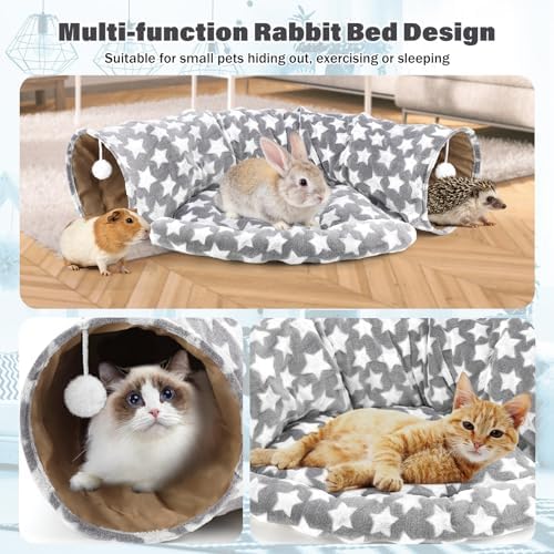 BWOGUE Bunny Tunnel Bed, 2-in-1 Collapsible Rabbit Tunnel Hideout with Mat