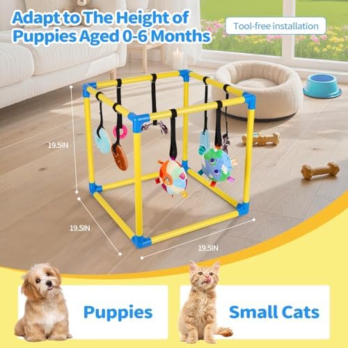 Liitrton Puppy Play Gym for Small Dogs with 8 Hanging Toys, Yellow
