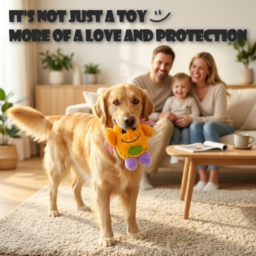 Monster Plush Squeaky Dog Toy Crinkle Dog Chew Toy for Small Medium Large Dogs, Orange