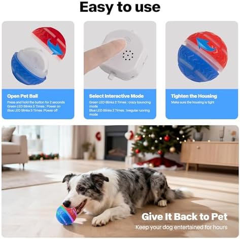 Pet Prime Interactive Dog Ball,Automatic Self Moving Dog Toys to Keep Them Busy,Rechargeable Motion Activated Rolling Ball with Lights for Small Medium and Large Dogs,2 Modes for Fun