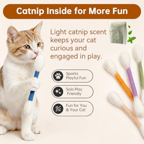 6 Pack Giant Cotton Swab Catnip Toys,Giant Qtip Cat Toy,Felt Interactive Kicker Chew Toys for Kittens & Indoor Cats, Soft Teething Toy with Organic Catnip, Eases Boredom, Cat Lover Gift(Blue)
