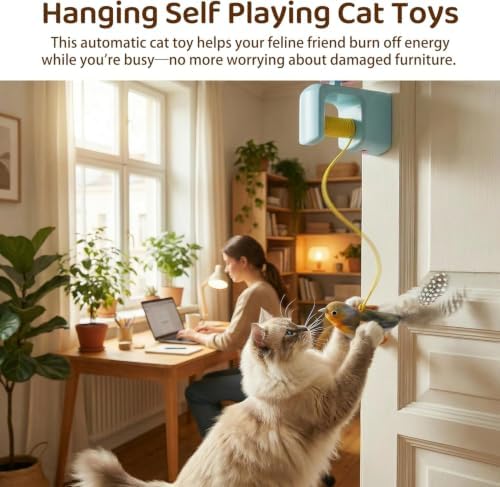 Interactive Cat Toys for Indoor Cats, Automatic Hanging Door Toys Blue