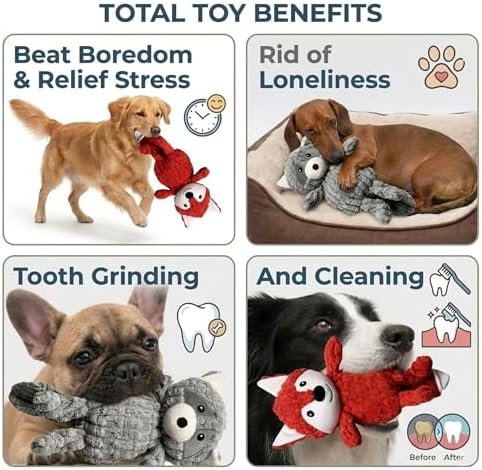 PetLike 2PK Squeaky Plush Dog Toys, Durable Chew Toys with BB Squeaker, Composite Stuffed Teething Toys for Aggressive Chewers, Interactive Fetch & Tug of War Toys for Small & Medium Dogs