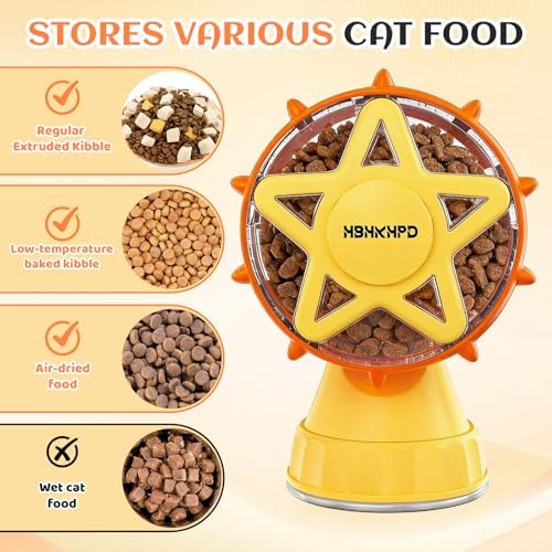 Interactive Cat Treat Dispenser - Ferris Wheel Feeder & Teaser Wand | Cat Puzzle Feeder | Stable Suction Base Design | Adjustable Treat Opening | Hunting Instinct Stimulation | Exercise