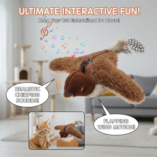 Interactive Chirping Bird Cat Toy, 2026 New Flying Bird Cat Toy, Simulated Chirping Flapping Birds Cats Toys, Interactive Pet Toys for Bored Indoor Adult Cats (#D)