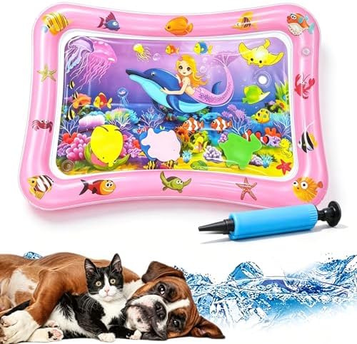 2026 Upgraded Pet Water Sensory Mats, Cat Water Mat with Floating Fish Toy, Thickened Interactive Cat Water Play Mat Toy, Leak Proof Cooling Pad for Indoor Cats Kittens Summer (#A)