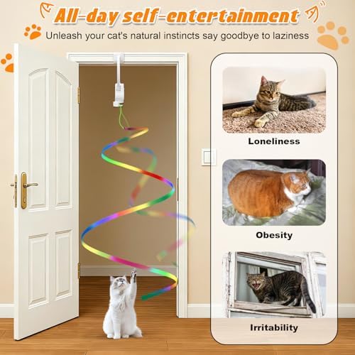 Automatic Interactive Cat Toy Rechargeable, Hanging Cat Toy, Cat Door Toy, Cat Enrichment Toys for Indoor Cats & Kitten, Doorway Electric Cat Teaser for Exercise, Boredom Relief & Fun Games