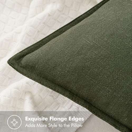 MIULEE Neutral Green/Brown Boho Linen Pillow Covers 18x18 Inch Pack of 4 | Natural Decorative Throw Pillow Covers, Soft Farmhouse Couch Pillowcases, Decors for Living Room Bed Sofa