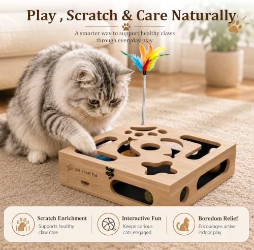 Cat Nail Scratch Puzzle Enrichment Box, Nail File Box with Flip-Top Lid