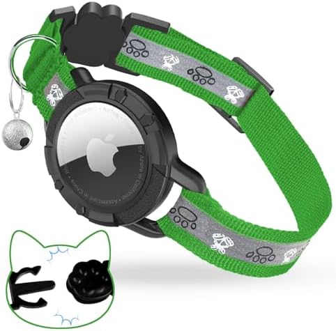 Breakaway AirTag Cat Collar, Reflective Cat Tracker Collar with Bell | Built in AirTag Holder, Adjustable 8.5-12in for Cats, Kittens and Puppies, Safety Elastic Band, Reflective for Night Walking