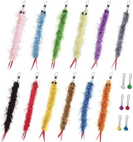 SONGWAY Cat Worm Toy Refills - 12Pcs Worm Cat Toys with Feather Tail, Teaser Wand Toys Replacement