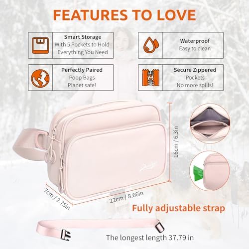 Runlight Dog Treat Pouch, Removable Treat Pouches Pet Training Pouch, Hand Free Dog Walking Bag with Carabiner, for Puppy Travel or Outdoor Use (Pink)