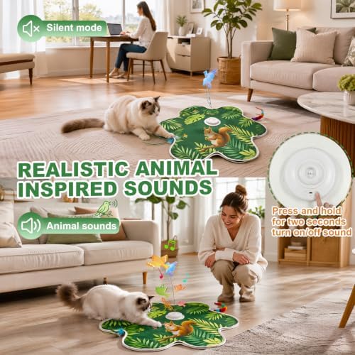 Interactive Cat Toy Mat, Rechargeable Hide & Seek Feather Toy