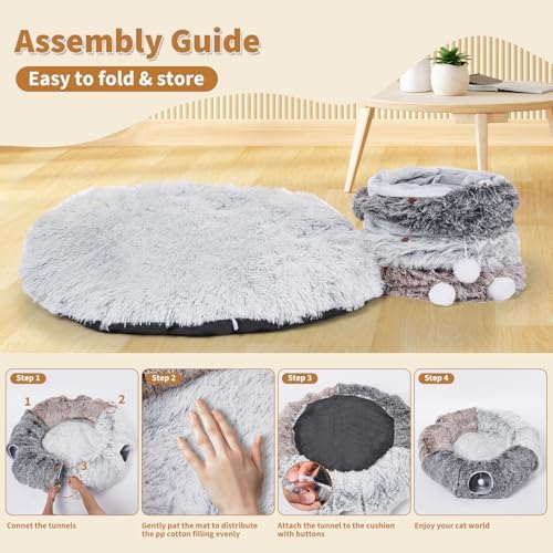 Large Cats Tunnels for Indoor Cats Fluffy Warm Cat Bed and Detachable Cave Tunnels with 20 Pet Toys, Donut Tunnel and Variety Kitten Toy Set for Playing
