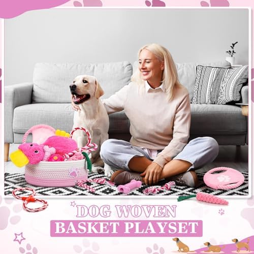 Zopeal Dog Toy Gift Basket Set for Puppy Birthday, Pink