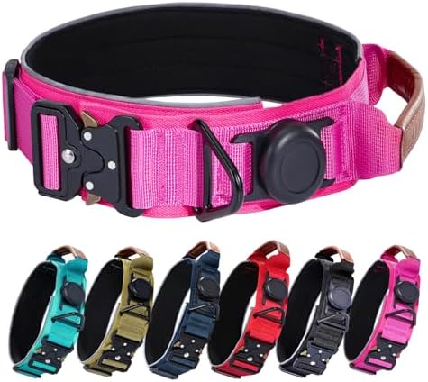 2" Tactical Dog Collar with Airtag Holder & Handle for Medium Dogs (Pink)