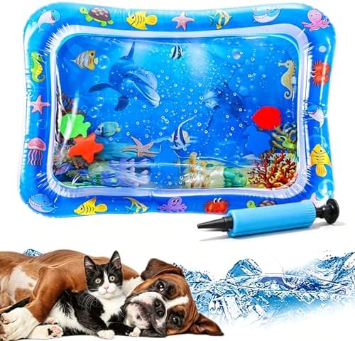 2026 Upgraded Pet Water Sensory Mats, Cat Water Mat with Floating Fish Toy, Thickened Interactive Cat Water Play Mat Toy, Leak Proof Cooling Pad for Indoor Cats Kittens Summer (#H)