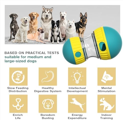 Interactive Food Puzzles Ball for Dogs, Adjustable Treat Dispensing Dog Puzzles Feeder Slow Feeding to Keep Them Busy,Stimulating Dog Toys Suitable Mediu and Larger Dogs（XL Blue）