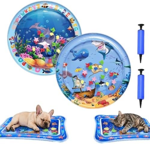 2026 Upgraded Thickened Cat Water Sensory Mat Interactive Toy Cooling Pad Indoor Exercise Hunting Anti-Scratch Leak Proof Foldable Portable Summer Floating Fish Pet Ball Play(2PCSA)