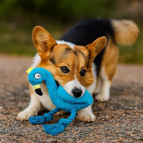 Flamingo Dog Toy, Squeaky Plush Rope Toy for Tug and Play