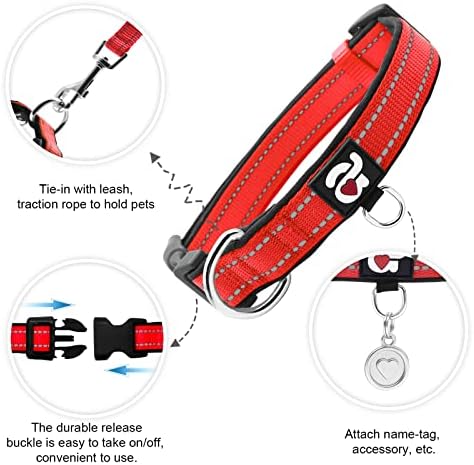 azuza Airtag Dog Collar, Puppy Collar with Airtag Holder, Red, XS