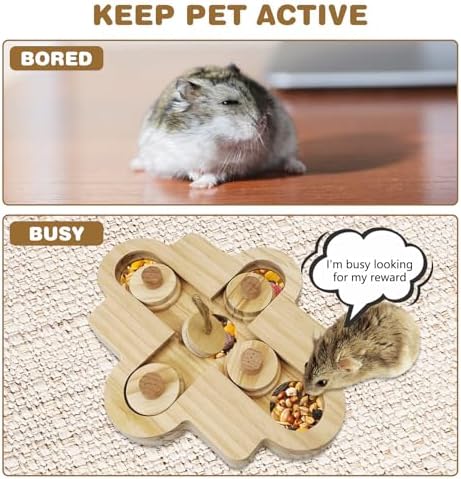 BNOSDM Hamster Foraging Toys Boredom Breaker Pet Rat Foraging Toys Bunny Puzzle Toys for Rabbits Interactive Bunny Toys Wooden Hamster Enrichment Toys for Guinea Pig Chinchillas Small Rodents,5-Hole