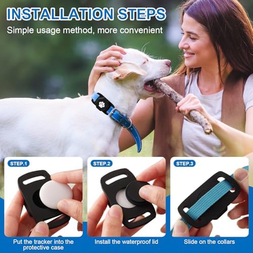 Smart Pet Tracker for Collar - Dog Tracker Pet Location Tracker with Holder | Real-Time Location, No Monthly Fee/ SIM Card, Work with IOS & Android, Ultra-Slim, IP68 Waterproof Holder Holder, Black