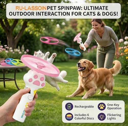 Cat Fetch Toy Auto Launcher 6 Discs 30m Range USB-C Rechargeable