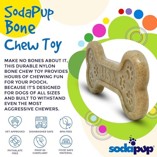 SodaPup Nylon Bone - Durable Dog Chew Toy Made in USA from Non-Toxic, Pet Safe, Food Safe Nylon Material for Mental Stimulation, Clean Teeth, Fresh Breath, Problem Chewing, Calming, & More
