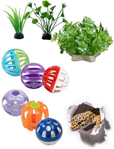 9 Pack Reptile Play Balls and Plant for Bearded Dragons Leopard Geckos