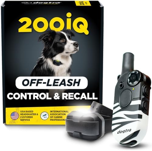 Dogtra 200iQ Remote Training E Collar – 100 Levels, Tone, Vibration, 1/2 Mile Range – Compact, Waterproof, One-Handed Control for Dogs 10 lbs+ – Lightweight Design for Daily Training – Zebra