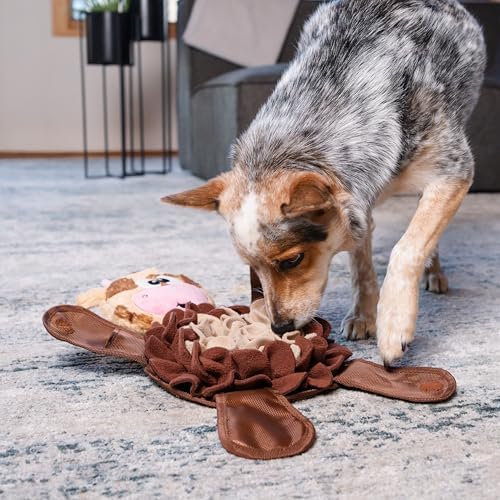 Outward Hound Nina Ottosson Snuffle Palz Squeaky Dog Toy, Cow, 13.4" | Plush Snuffle Mat, Hidden Treat Pockets, Slow Feeder, Interactive Foraging, Non-Slip Base, Dogs & Puppies