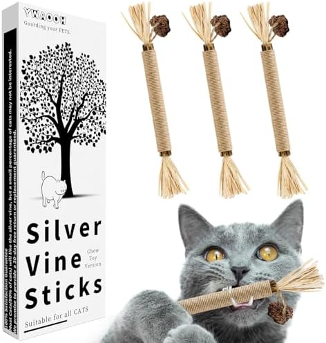 Natural Silvervine Sticks 3Pcs, Cat Chew Toys for Kitten Teething