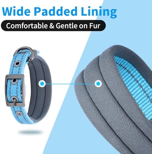 Segarty Reflective Blue Dog Collar for Small Dogs, Adjustable Wide Soft Comfortable Breathable Neoprene Padded Nylon Collar with Heavy Duty Metal Buckle for Puppy Small Breeds (S, Light Blue)