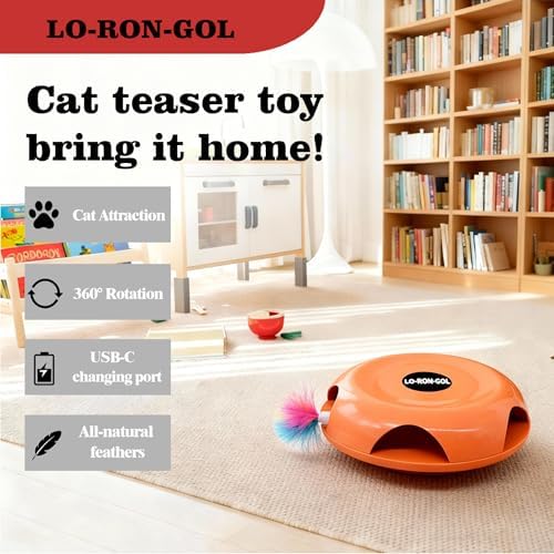 Interactive Whack-a-Mole Cat Toy — Automatic Mushroom Feather Pop-Up Play Toy for Cats, Cognitive Stimulation & Exercise, Durable Pet Entertaining Game (Orange)