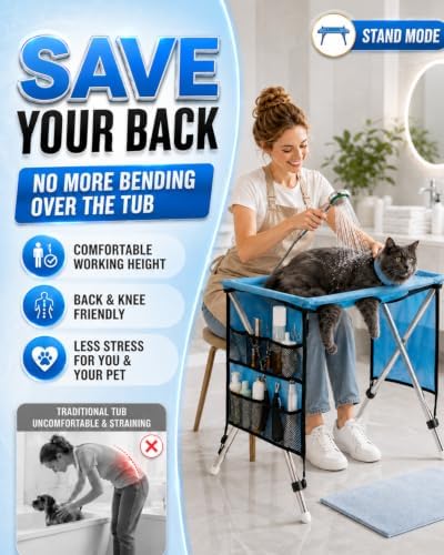 2-in-1 Foldable Pet Grooming Bed, Portable Dog Washing Station，A