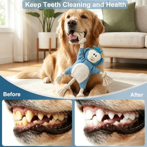 No Stuffing Crinkle Squeaky Dog Toy for Small Medium Puppies,（Monkey）