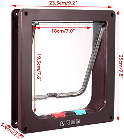 Sailnovo Large Cat Door Flap(Outer Size 9.25" x9.84"),4-Way Locking Cat Flap for Interior Exterior Doors,Quiet,ABS Material, Weatherproof Pet Door for Cat/Dog (Circumference<23", Weight<17.64lb) Brown