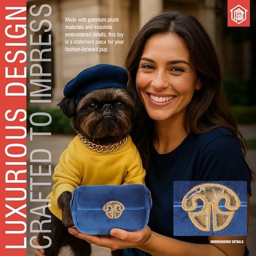 Chewline – Luxurious Parody Plush Dog Toy with Squeaker, Premium Fabric, Embroidered Details, Designer-Inspired Chew Toy, Fun Gift for Medium Dogs & Dog Lovers