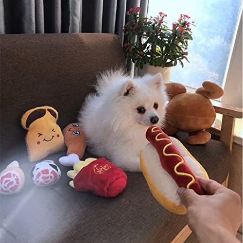 Zerodis Dog Squeaky Plush Puppy Toys, Hot Dog Shape Detachable Soft Plush Dog Toy Cute Interactive Dog Toys Chew Toys for Small Medium Dogs