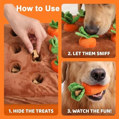 Carrot Dog Toy, Snuffle Mat for Dogs Toy Carrot, Interactive Carrots Dog Plush Puzzle Toys,Carrot Garden Dog,Dog Carrot Toys Pet Stress Relief with 12 Carrots