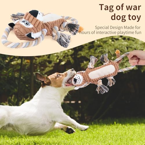 Squeaky Dog Toys Interactive Durable Rope-Infused Lion Shape Puppy Chew Toys for Small, Medium and Big Dogs